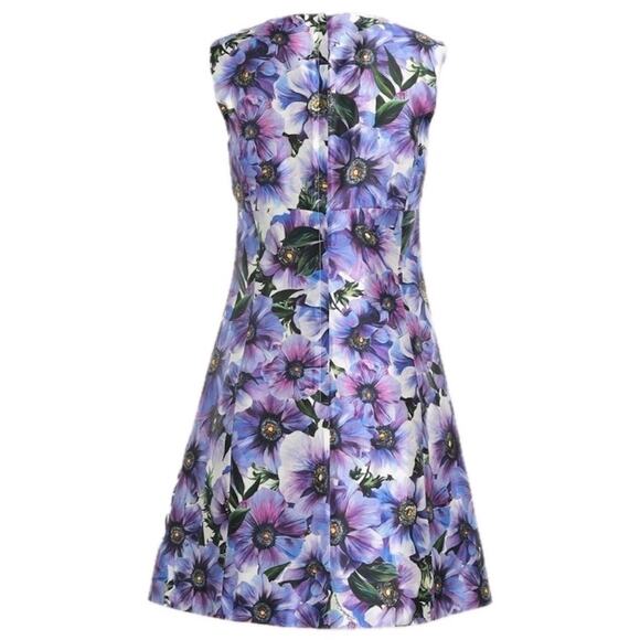 Dolce & Gabbana Purple Anemone Floral Silk Sleeveless Mini Dress 40 S - Picture 2 of 6